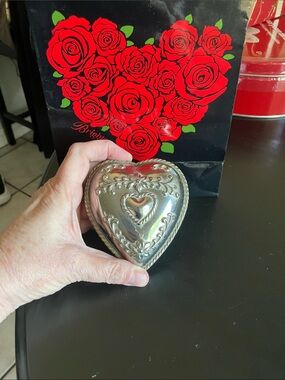 Brighton Silver Heart Trinket Box with Embossed Scrollwork